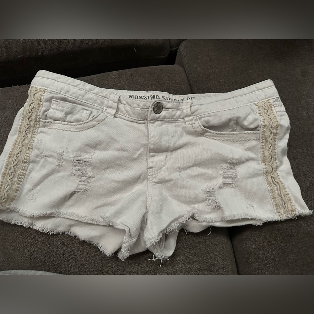 Mossimo Supply Co. White Distressed Jean Shorts